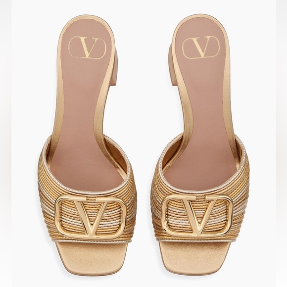 Valentino Gold block Heeled Sandal - Picture 1 of 13